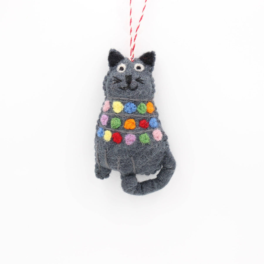 Handmade Black Cat Wool Felt Ornament – Made in Nepal