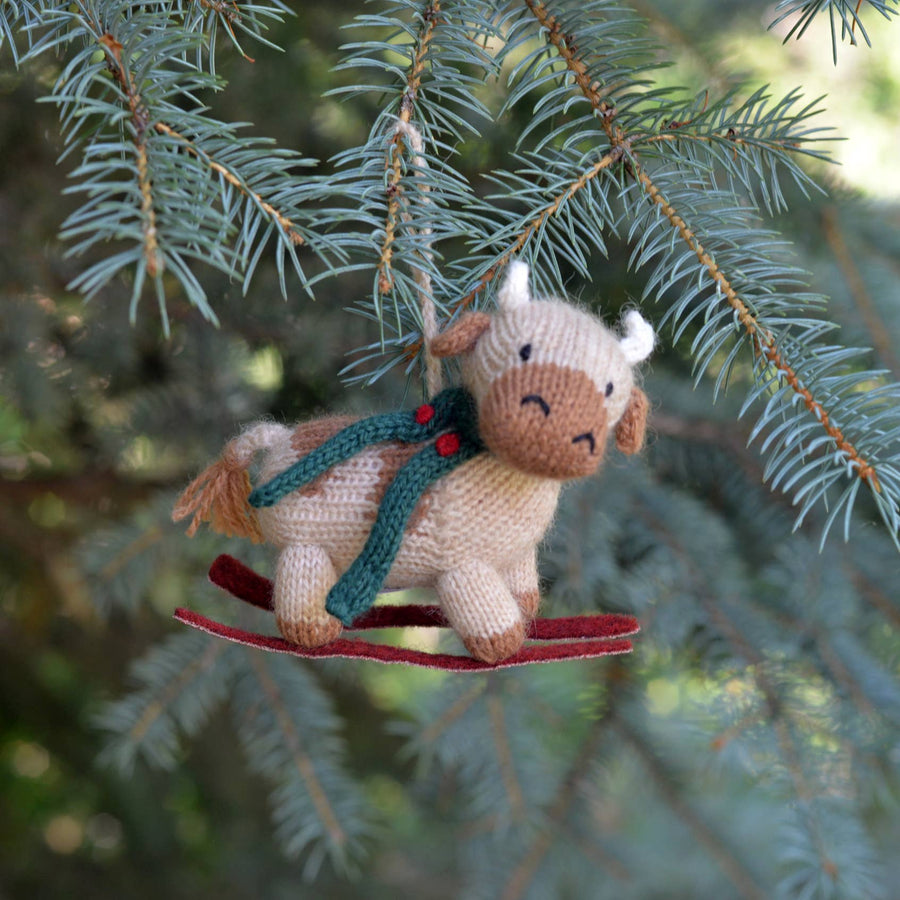 Skiing Cow Holiday Ornament