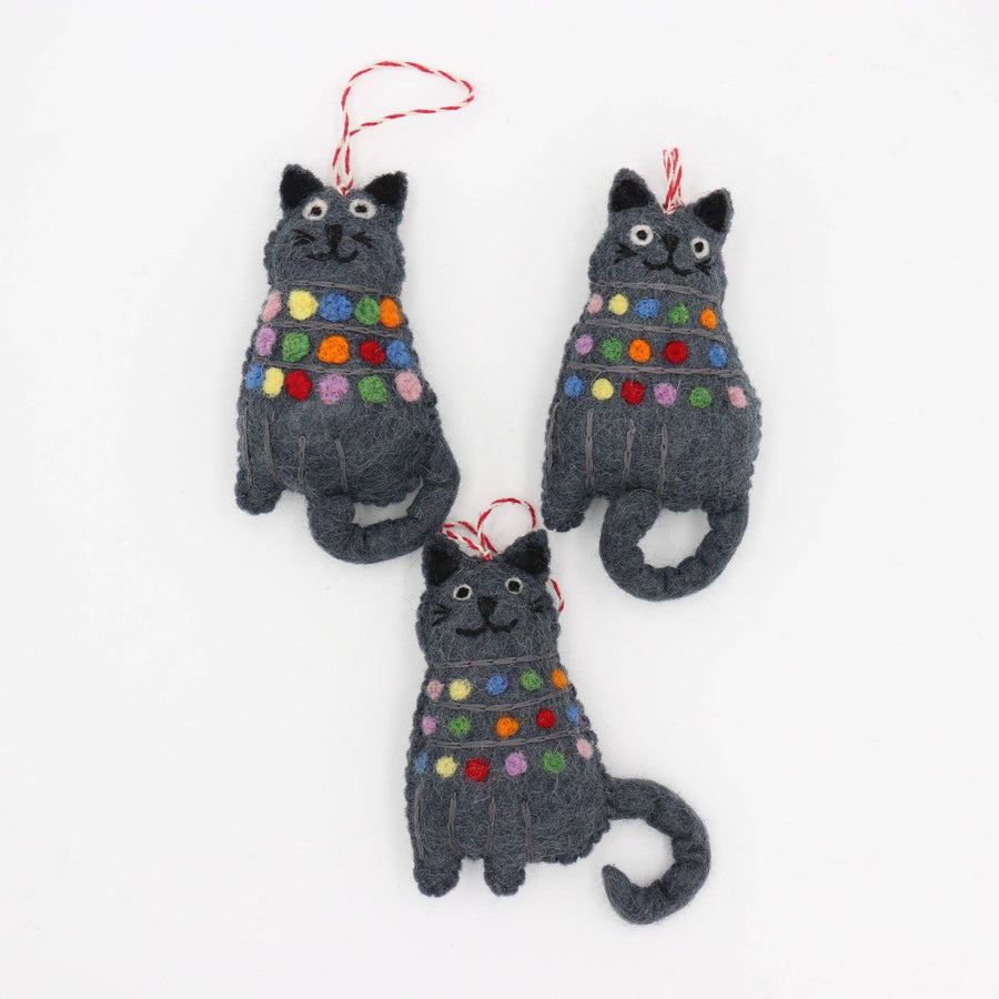 Handmade Black Cat Wool Felt Ornament – Made in Nepal