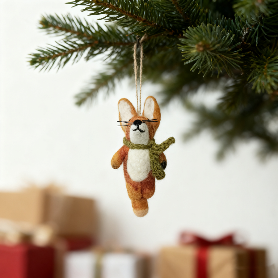 Wool Felt Scarf Fox Ornament – Handmade in Nepal