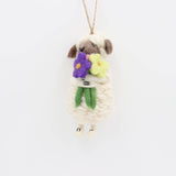 Handmade Wool Felt Sheep Ornament with Flowers
