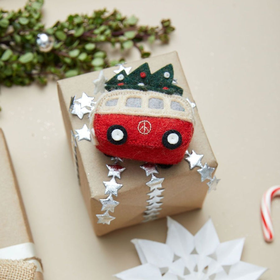 Hippie Bus with Christmas Tree Holiday Ornament