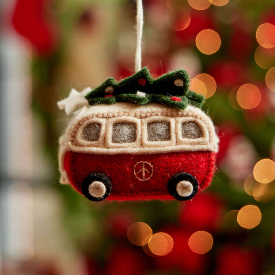 Hippie Bus with Christmas Tree Holiday Ornament