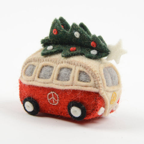 Hippie Bus with Christmas Tree Holiday Ornament