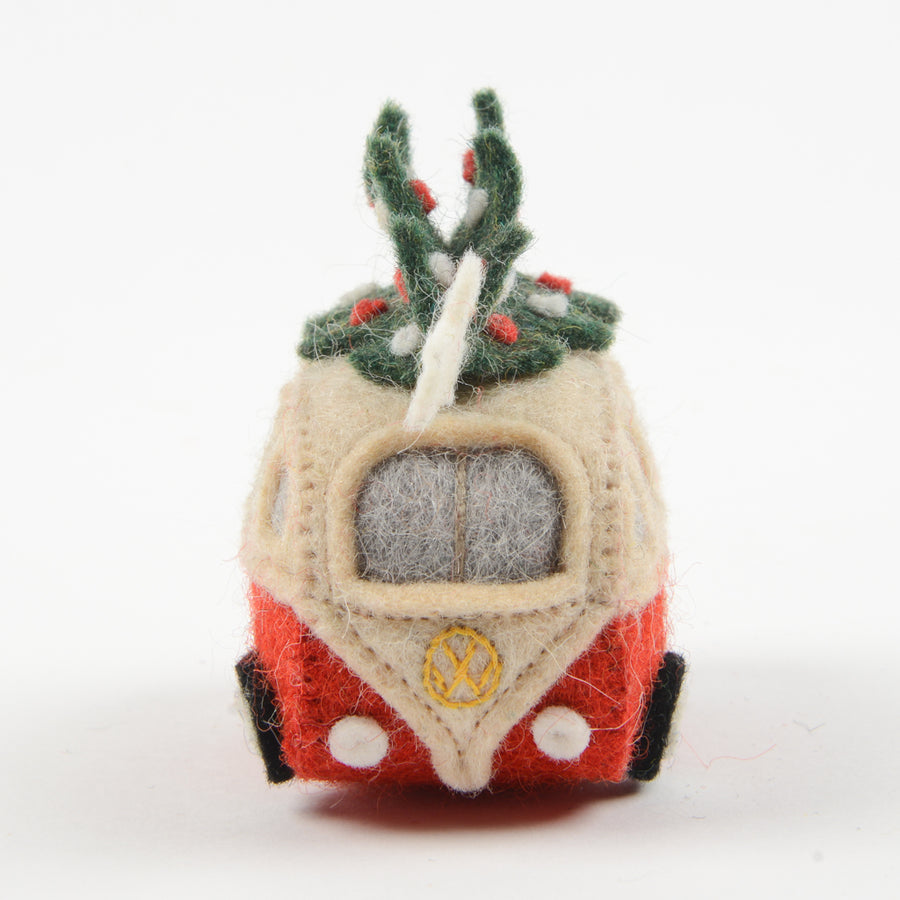 Hippie Bus with Christmas Tree Holiday Ornament