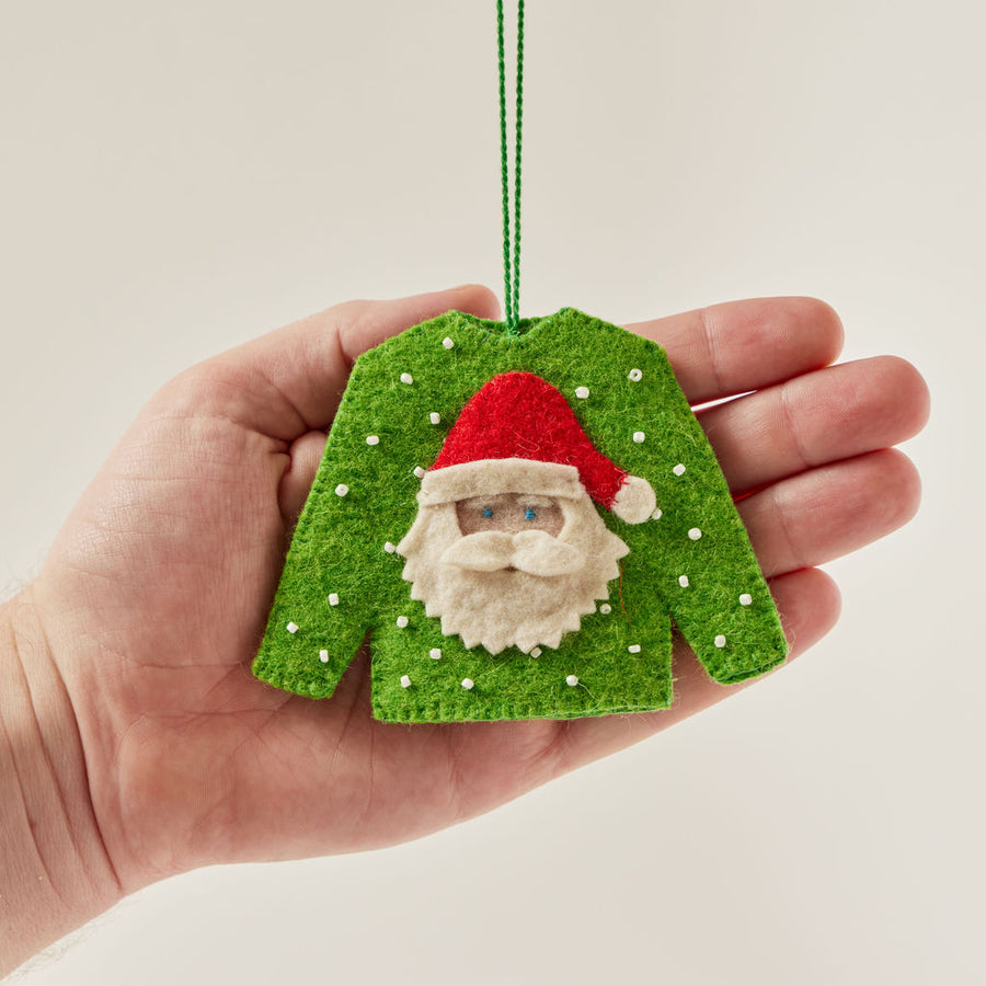 Jolly Santa Sweater Holiday Ornament