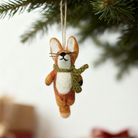 Wool Felt Scarf Fox Ornament – Handmade in Nepal