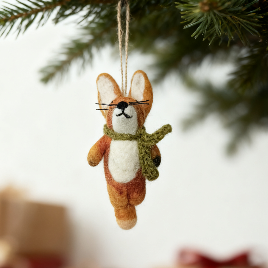 Wool Felt Scarf Fox Ornament – Handmade in Nepal