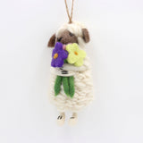 Handmade Wool Felt Sheep Ornament with Flowers