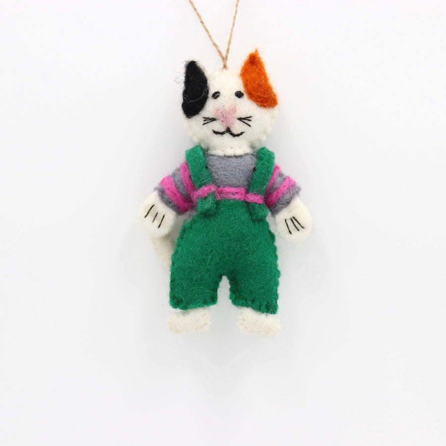 Handmade Wool Felt Cozy Calico Cat Ornament