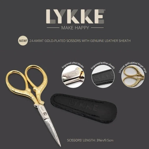 Lykke 24 Karat Gold Platted Scissors with Genuine Leather Sheath