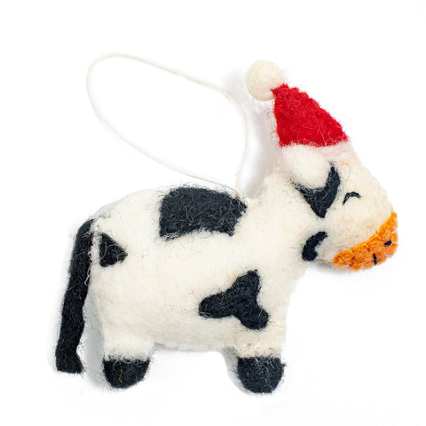 Cow in Santa Hat Holiday Ornament