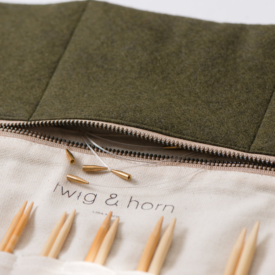 Fancywork Yarn Shop - Gift Ideas for Makers: Twig & Horn's wool and canvas  needle case holds a beautiful set of Knitter's Pride Dreamz interchangeable  needles with perfect style and function. Add